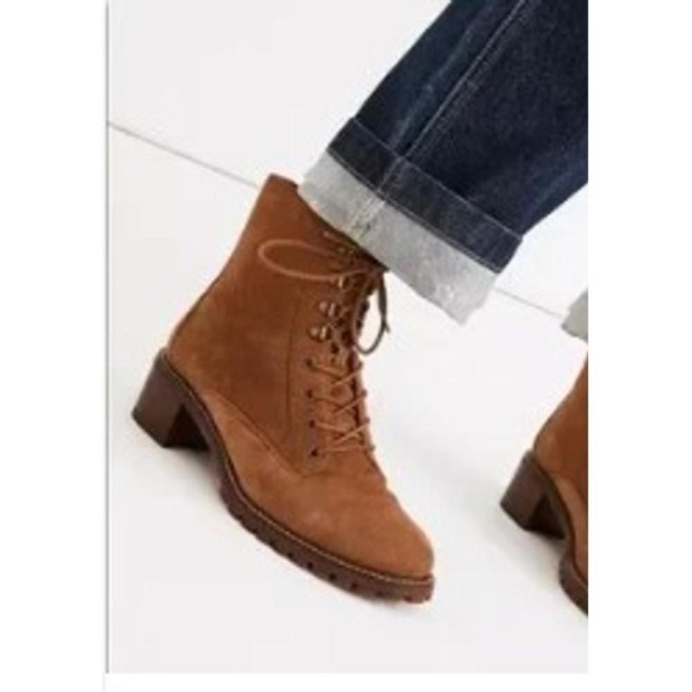 Madewell Tan Suede Lace Up Combat Lug Sole Ankle Boots NB281 Womens 11
